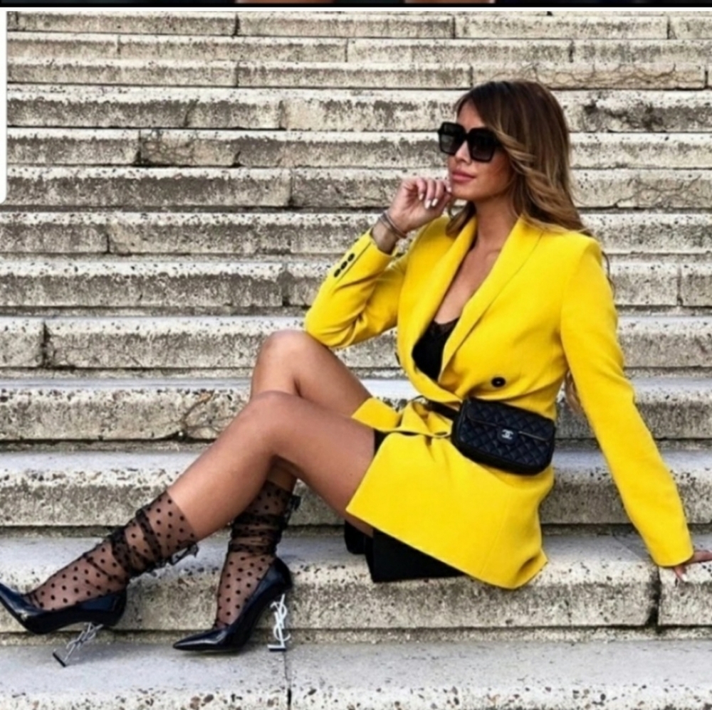 Zara Yellow Double Breasted Blazer Size M